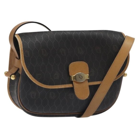 Christian Dior Honeycomb Canvas Shoulder Bag PVC Black Gold Auth bs24741 - Picture 1 of 16